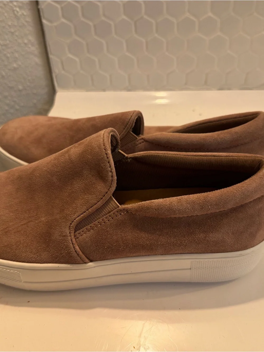 Steve Madden Men's Slip-On Suede Loafers in Taupe and White